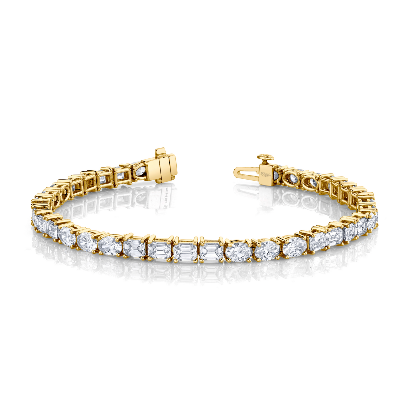 East West Emerald and Oval Diamond Bracelet