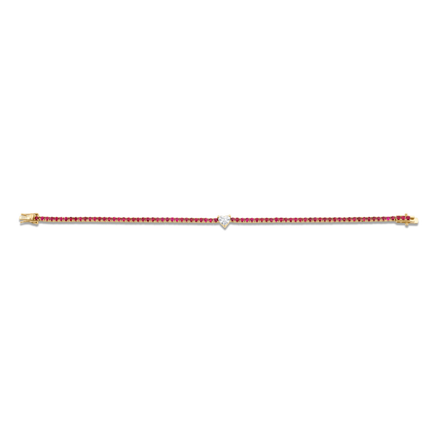 Straight Line Ruby Bracelet with Heart Diamond Center
