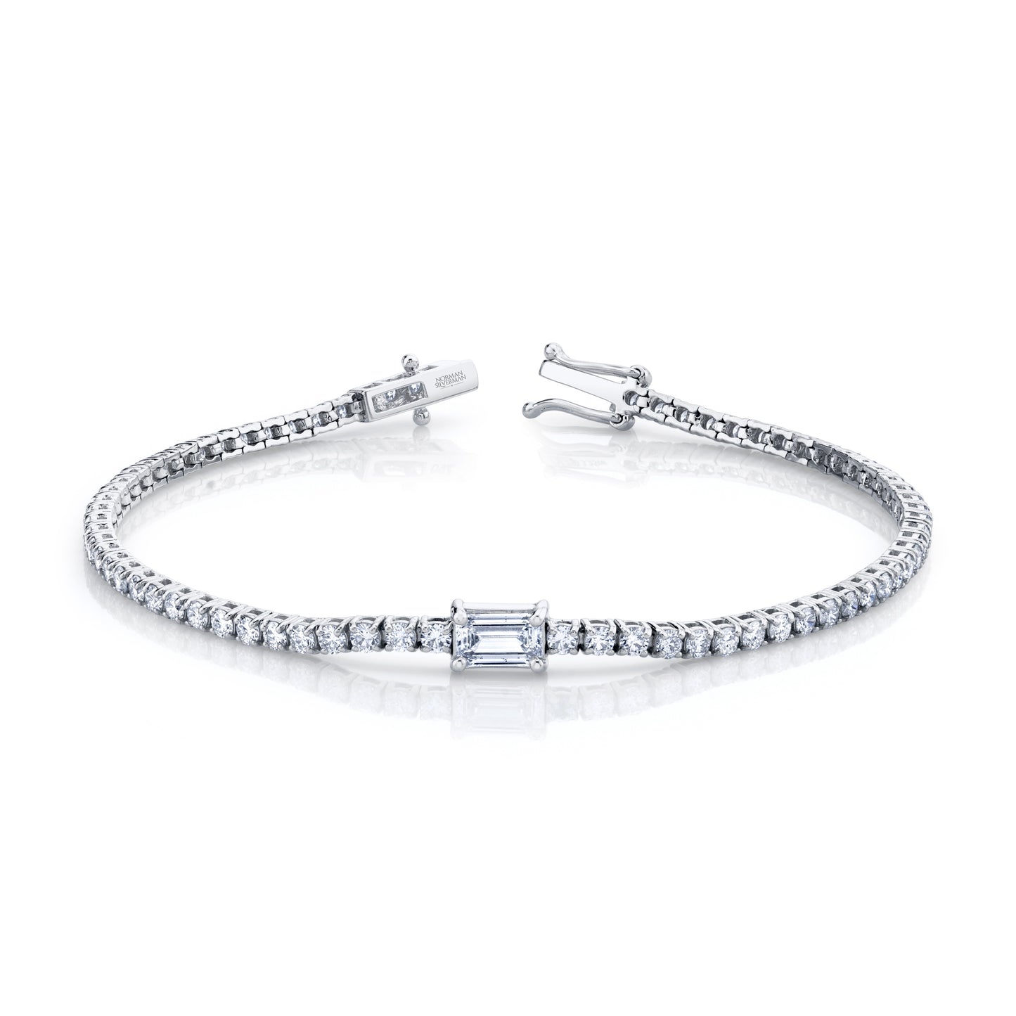 Straight Line Diamond Bracelet with Emerald Cut Center