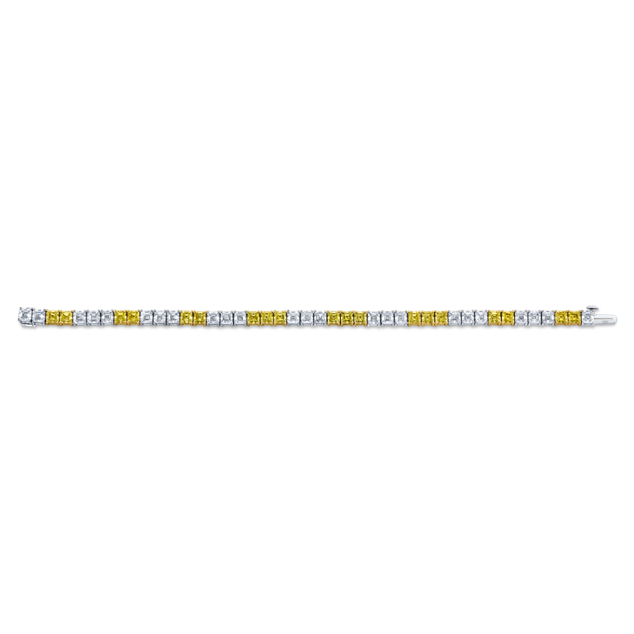 Alternating Yellow and White Asscher Diamond Block Bracelet