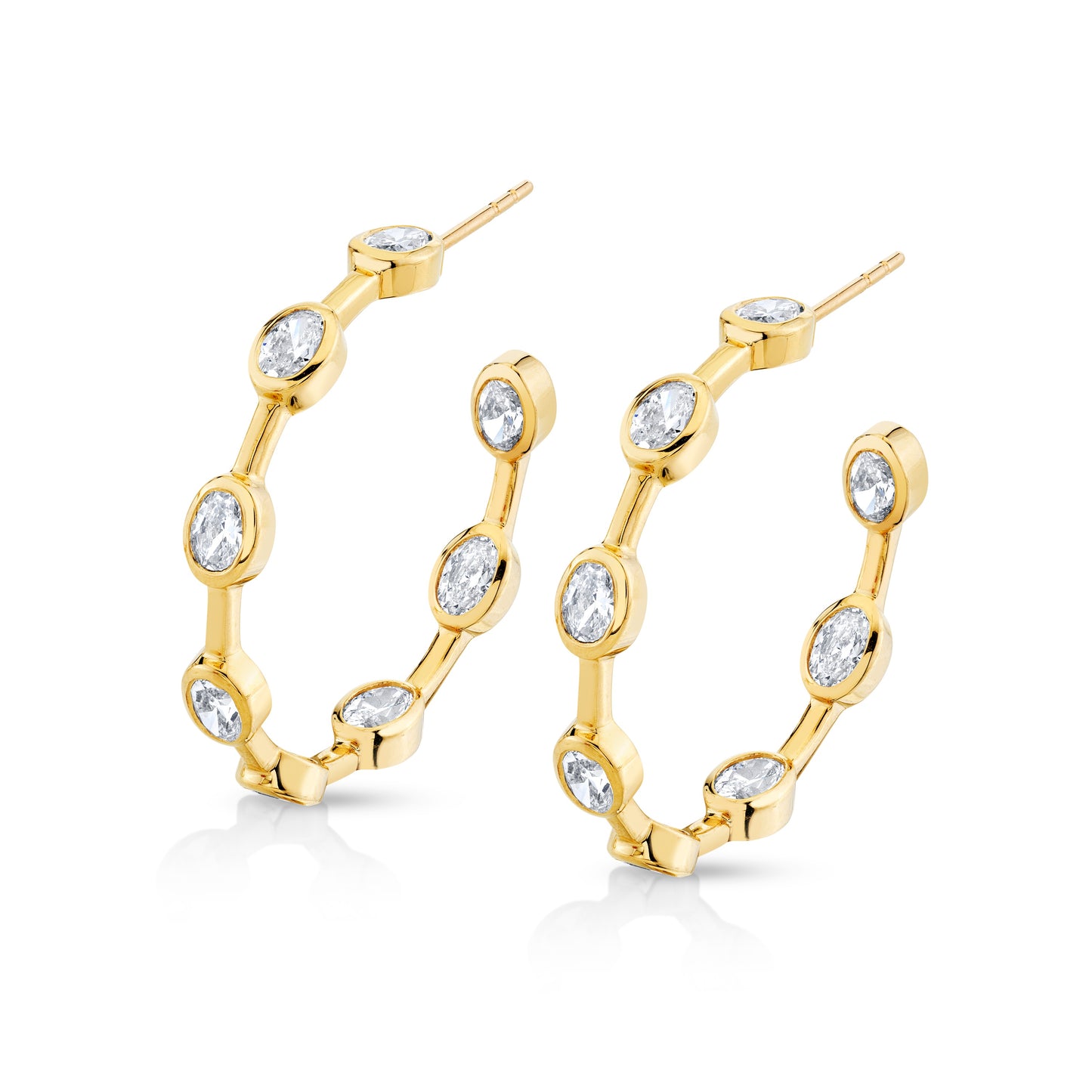 Oval Diamond Bezel Set Hoop Earrings