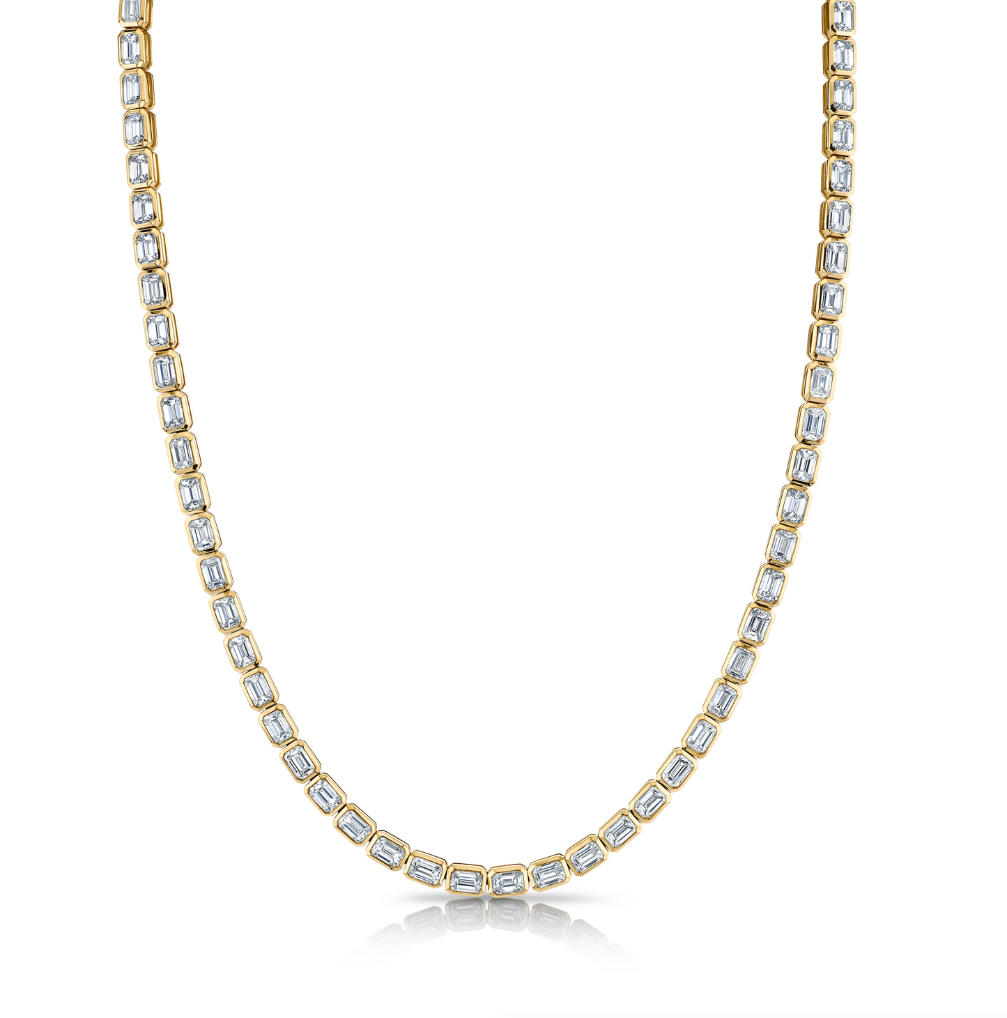 East West Emerald Cut Bezel Set Straight Line Diamond Tennis Necklace