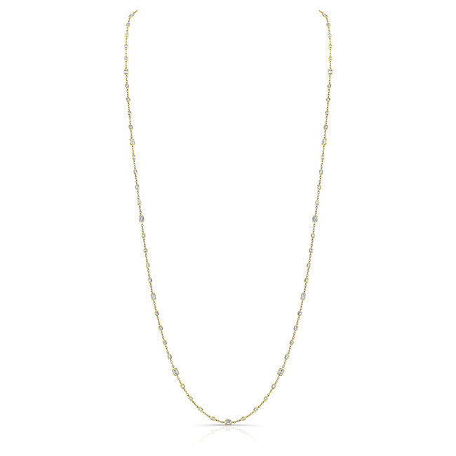 Emerald-cut diamond necklace along a continuous 40-inch line of 18k rose gold.