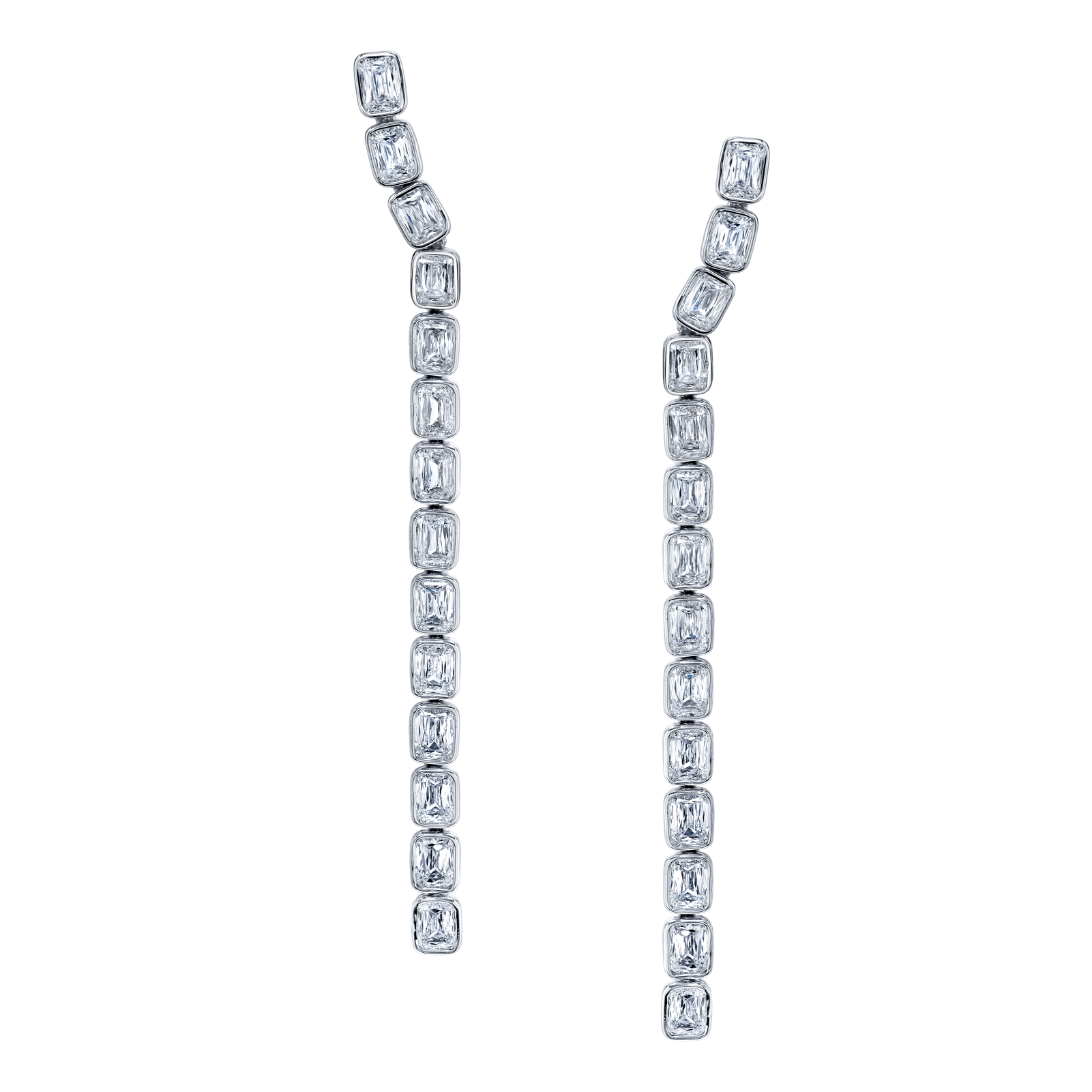 【VINTAGE HOLLYWOOD】Silver Bezel Emerald Cut Earrings Lights On