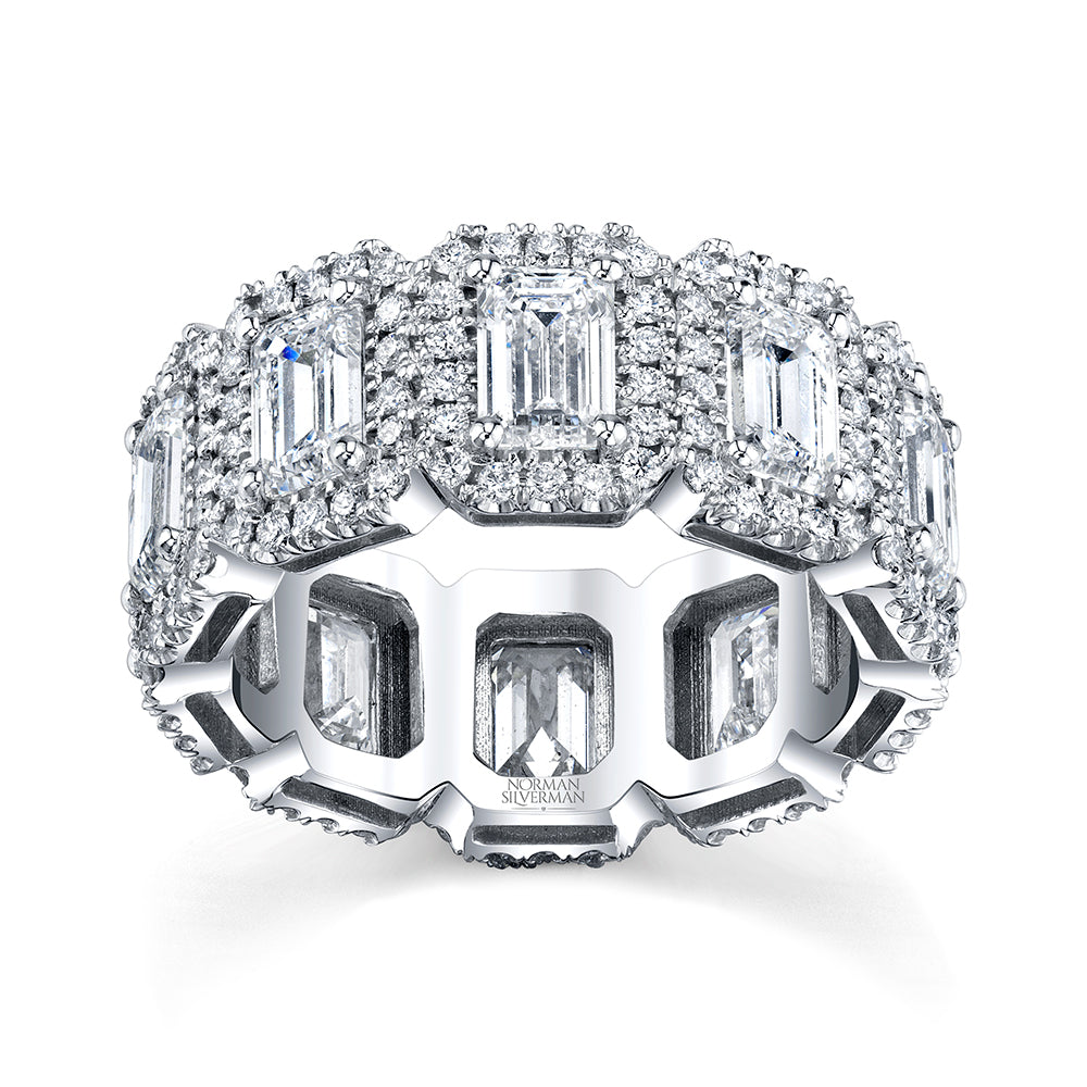 Emerald Cut Eternity Band with Pavé Halo