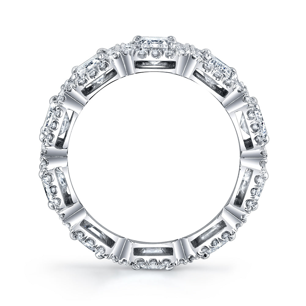 Emerald Cut Eternity Band with Pavé Halo