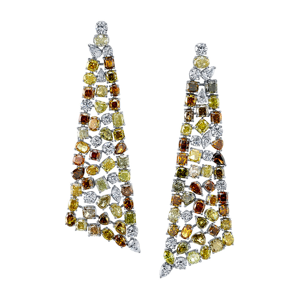 Trois Angled Coloured Diamonds Drop Earring