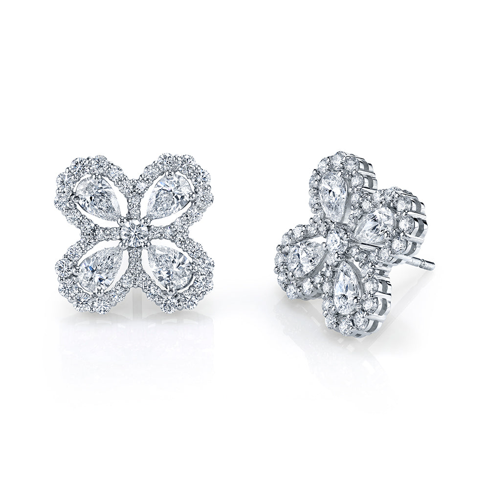 Pear Shape Open Flower Stud Earrings