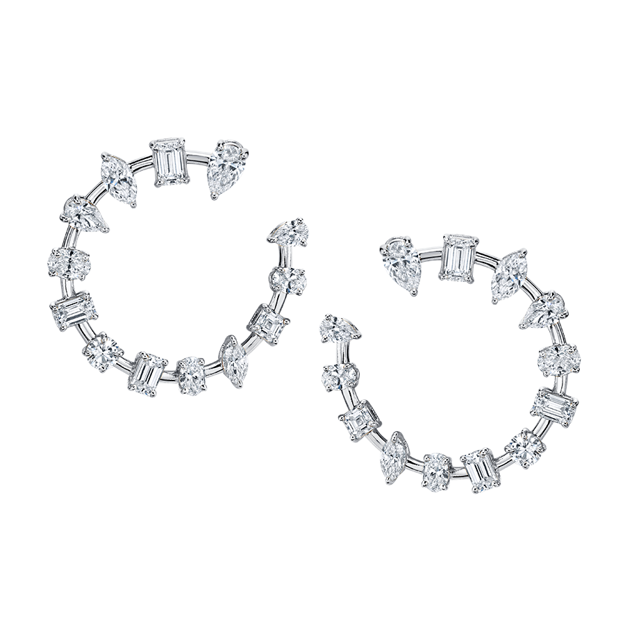 Mixed Fancy Shape Open Circle Diamond Earrings