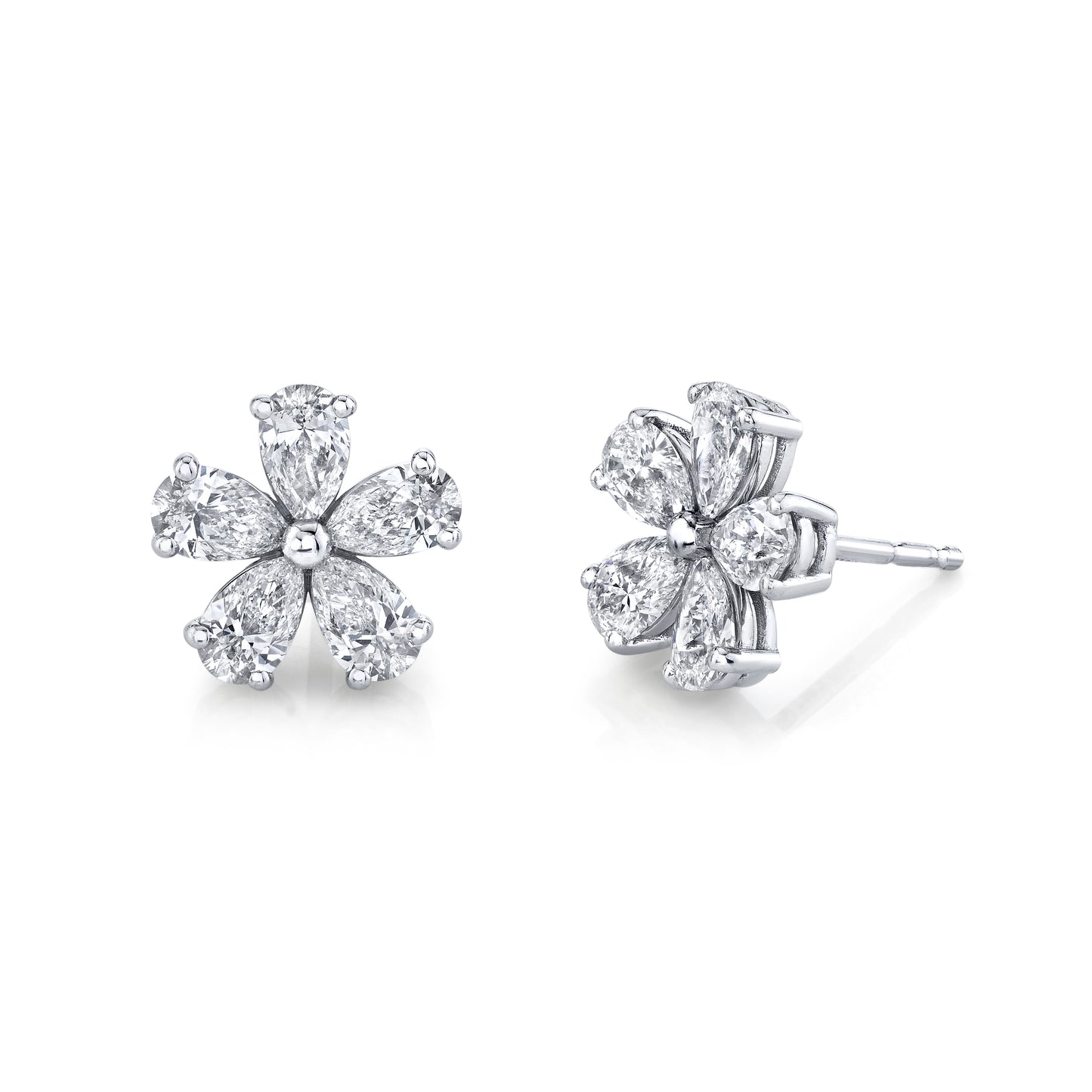 Diamond Floret Earrings in 18k White Gold