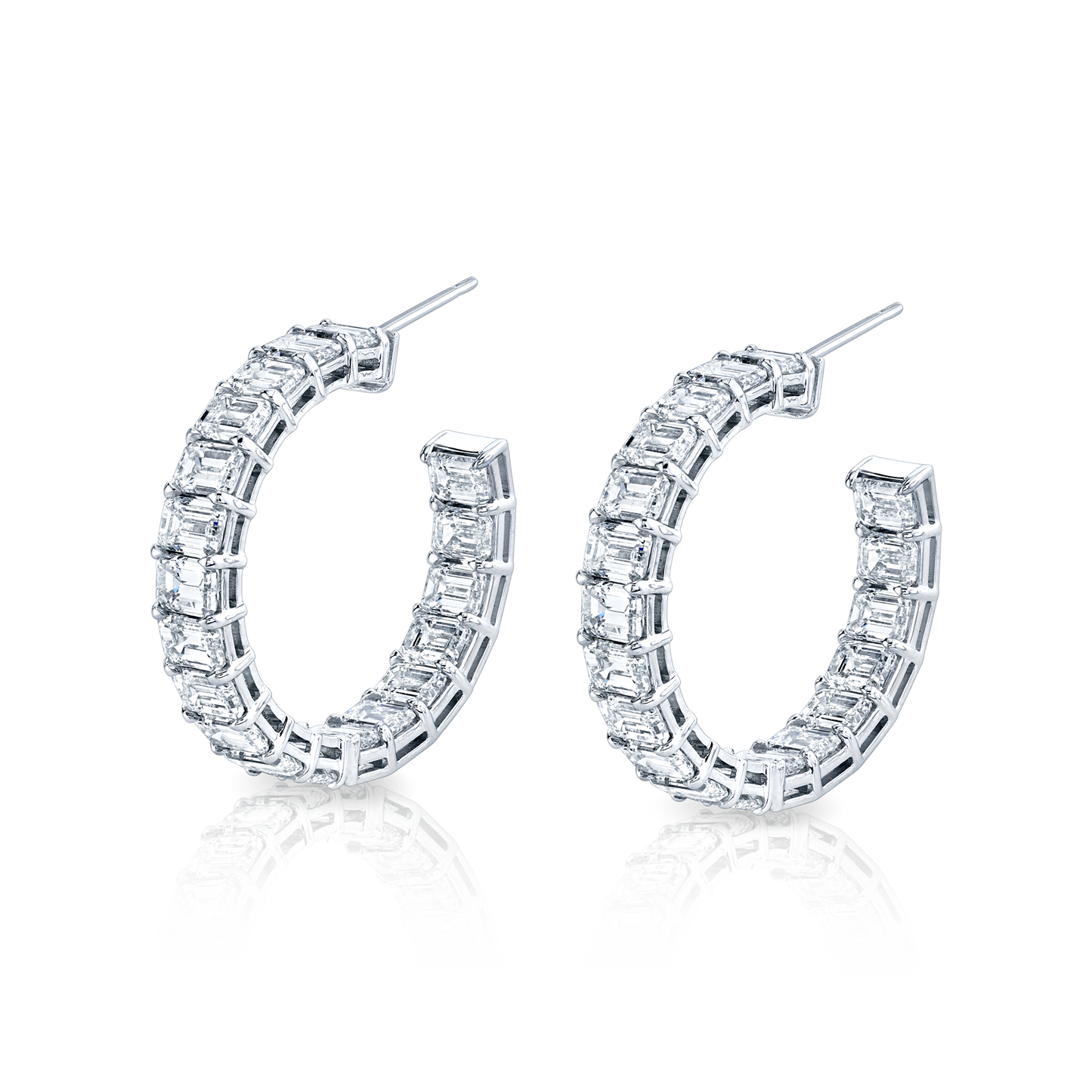 Emerald Cut Hoop Earrings in 18k White Gold