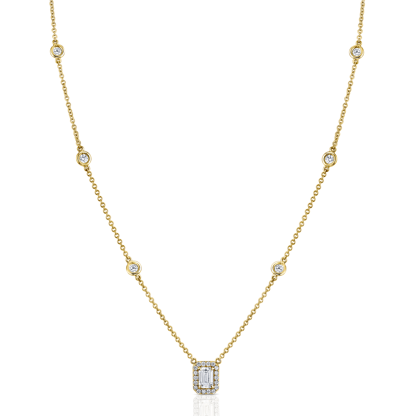 Petite Emerald Cut Round Accent Diamond Pendant