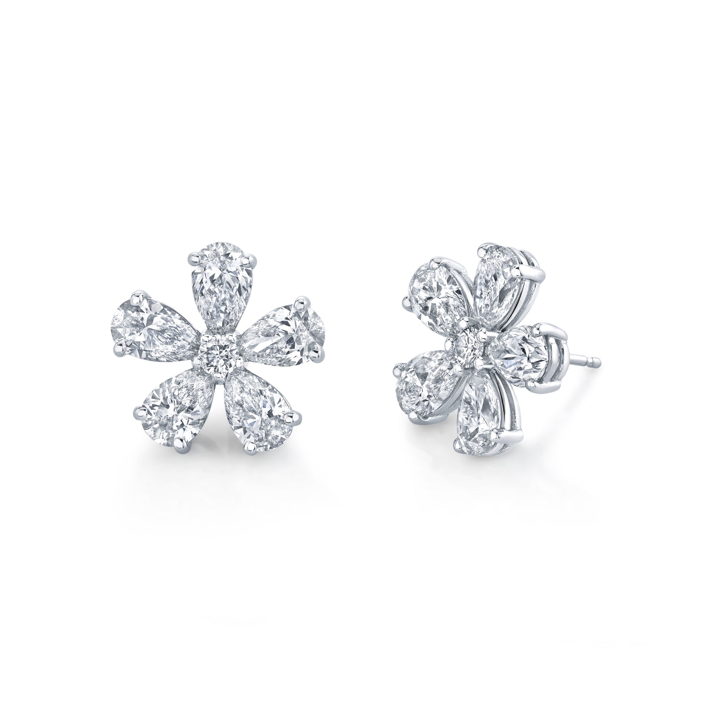 Diamond Floret Earrings in 18k White Gold