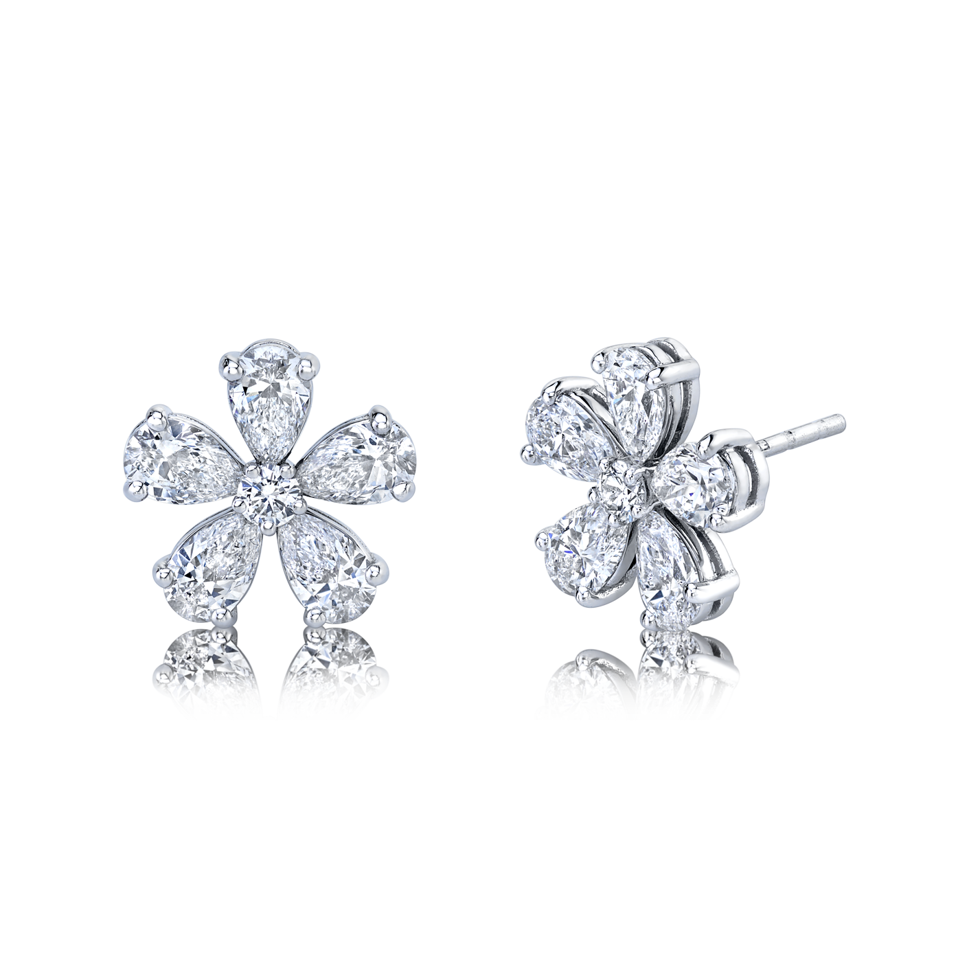 Diamond Floret Earrings in 18k White Gold