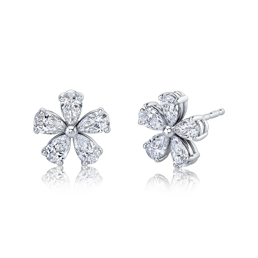 Diamond Floret Earrings in 18k White Gold