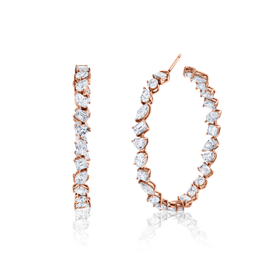 Mixed Fancy Shape Diamond Hoop Earring - LARGE