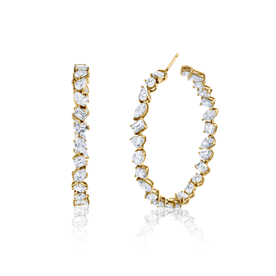 Mixed Fancy Shape Diamond Hoop Earring - LARGE