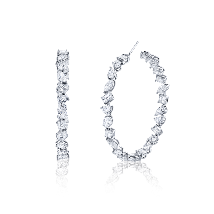 Mixed Fancy Shape Diamond Hoop Earring - LARGE