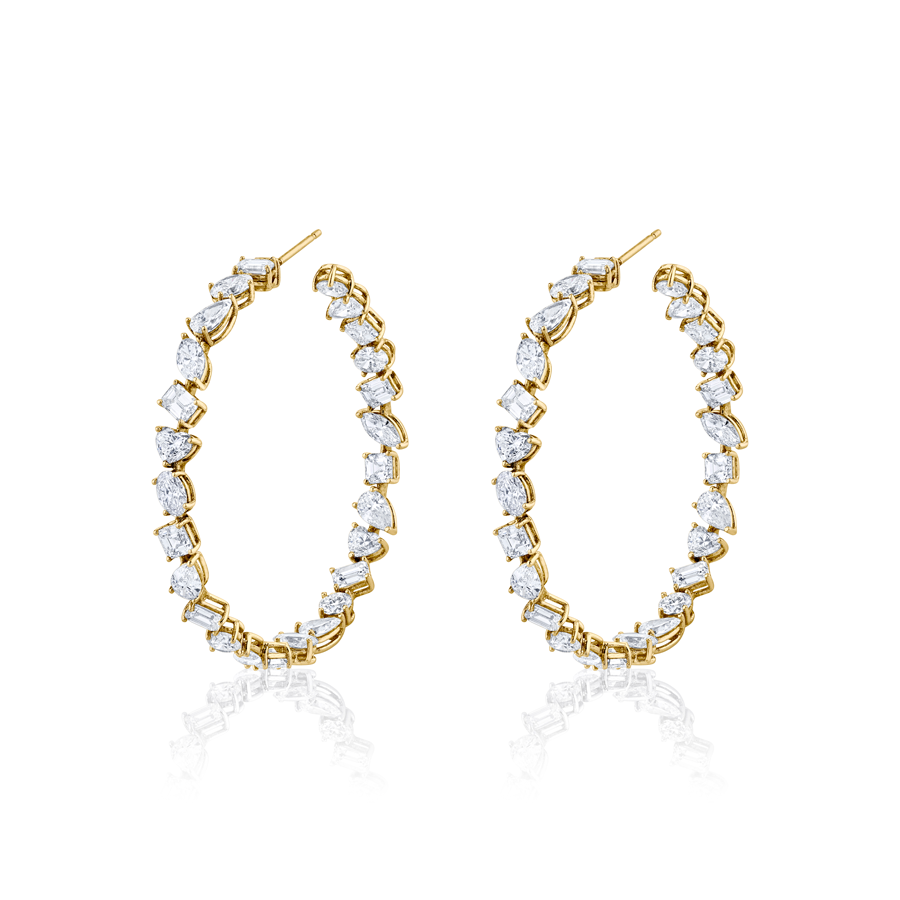 Mixed Fancy Shape Diamond Hoop Earring - LARGE
