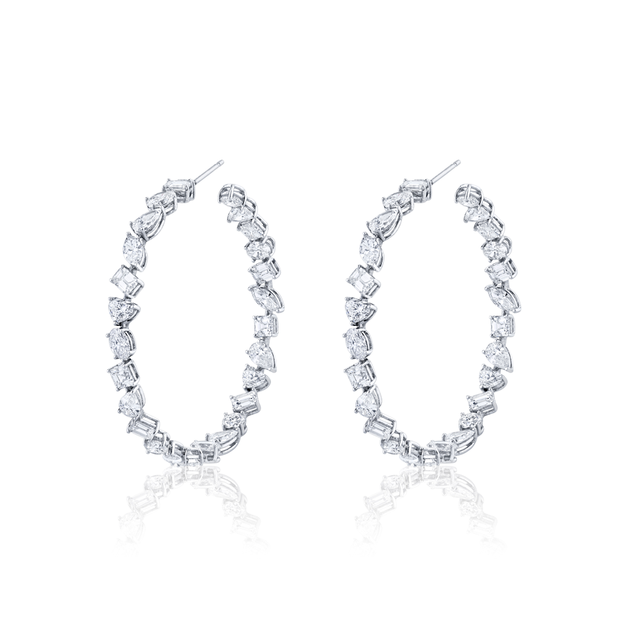 Mixed Fancy Shape Diamond Hoop Earring - LARGE