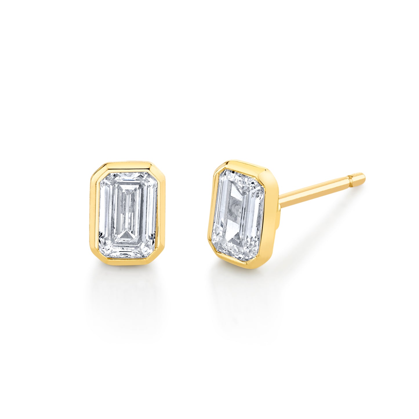 Emerald Cut Bezel Set Stud Earrings