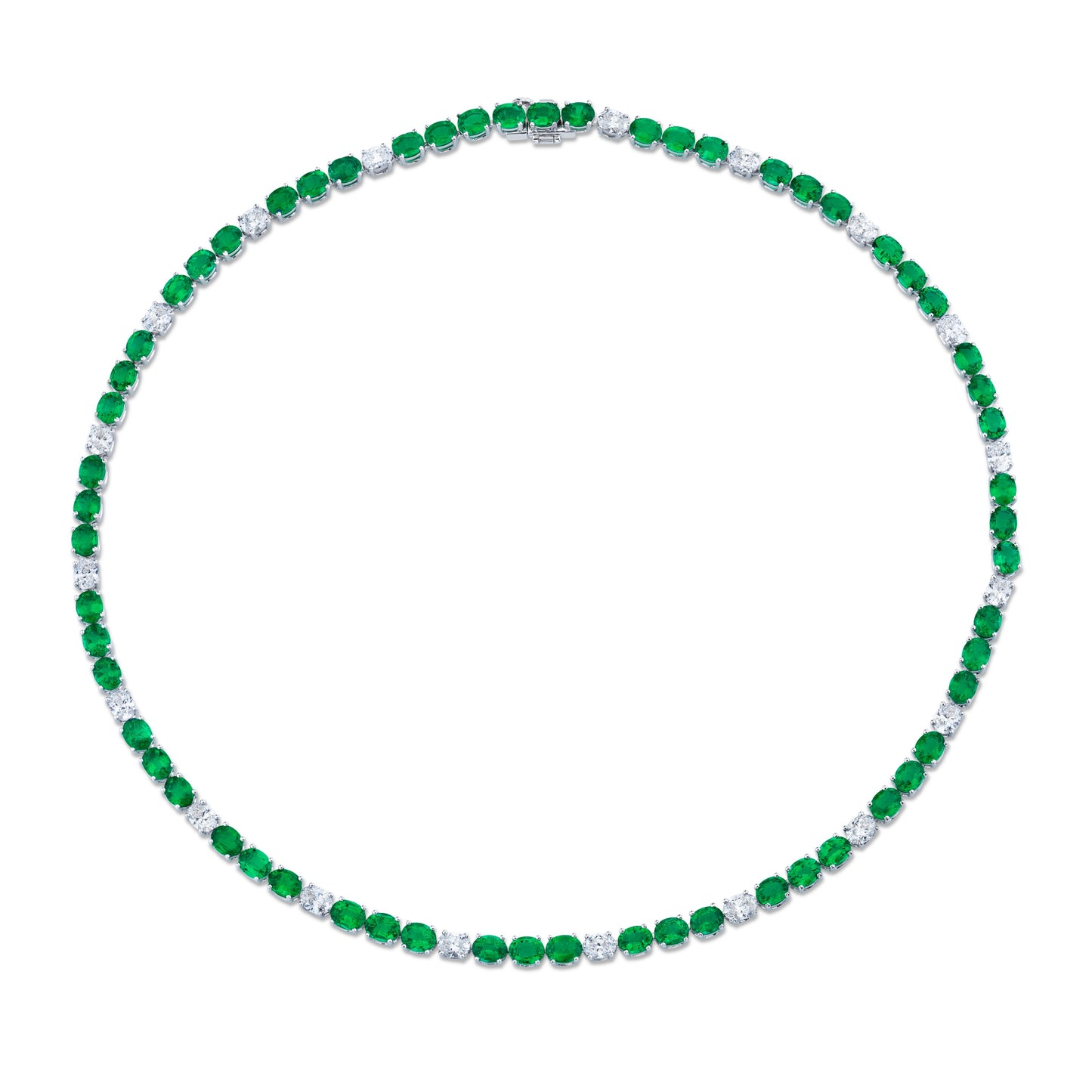 Oval Emerald and Diamond Tennis Necklace