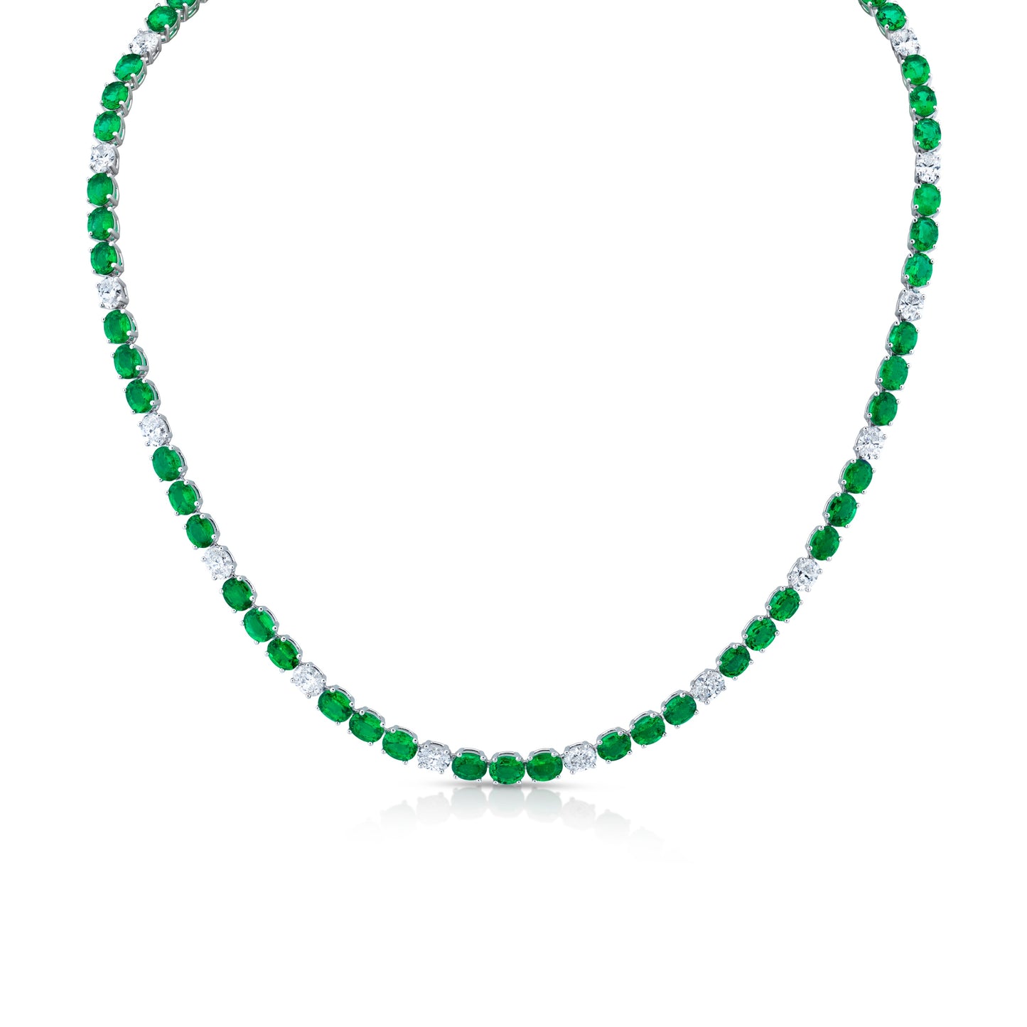 Oval-cut Green Emeralds and Diamonds Necklace