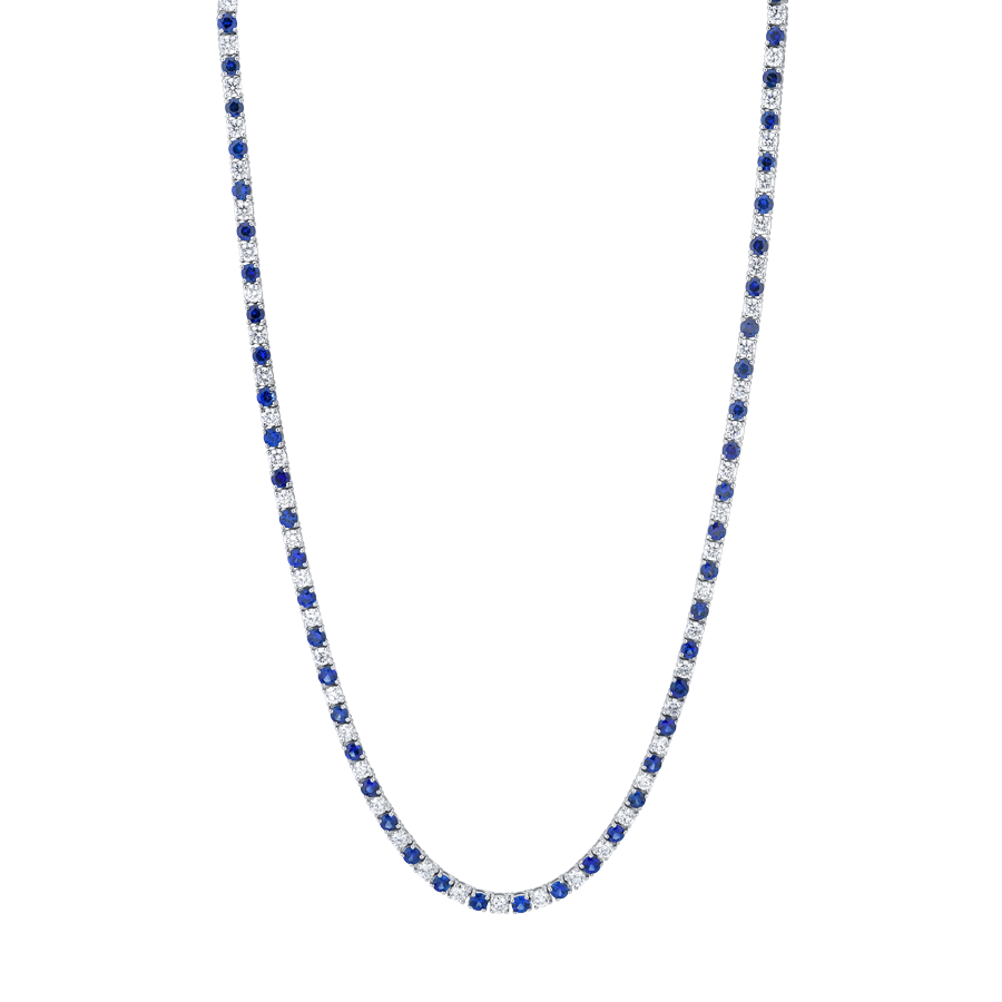 Round Sapphire and Diamond Tennis Necklace