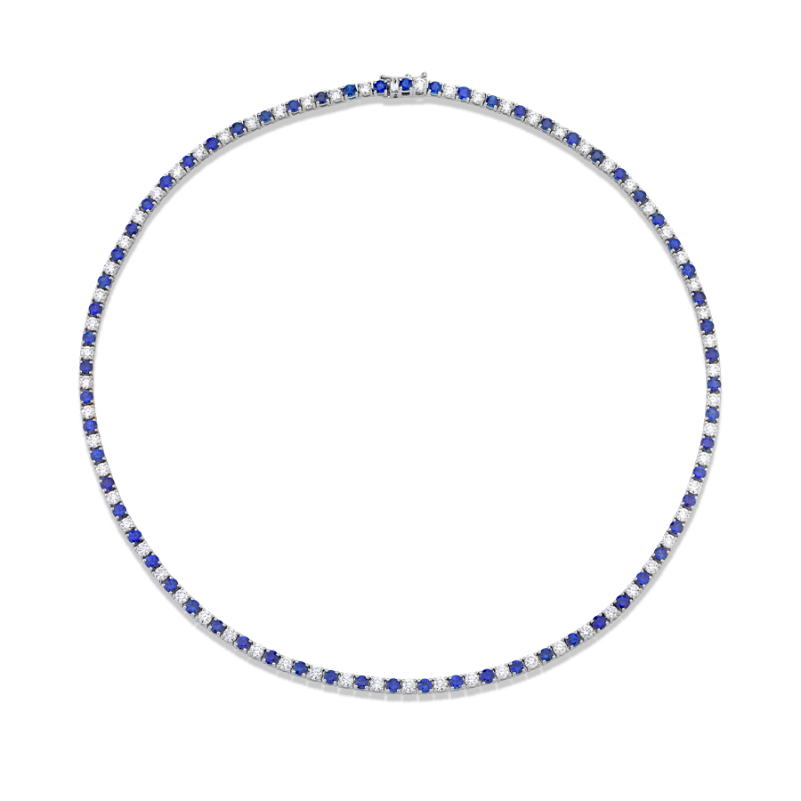 Alternating Diamond and Blue Sapphire Necklace