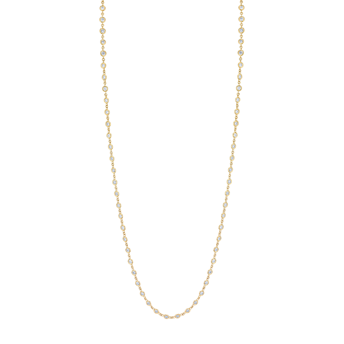 7 Carat Yellow Gold Round Brilliant Diamonds By the Yard Necklace