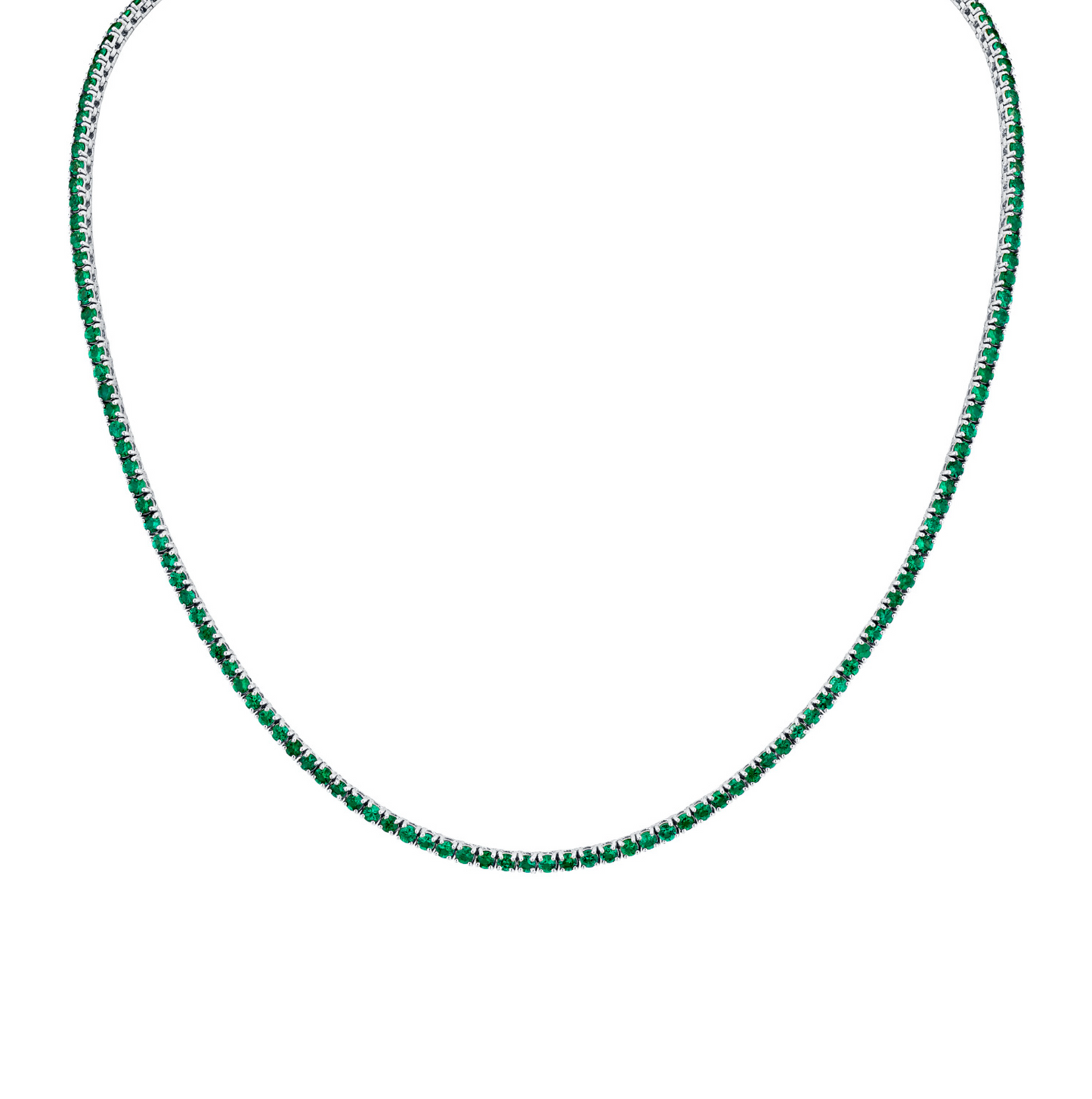 6.27 Carat 18k Yellow Gold Green Emerald Straight Line Necklace
