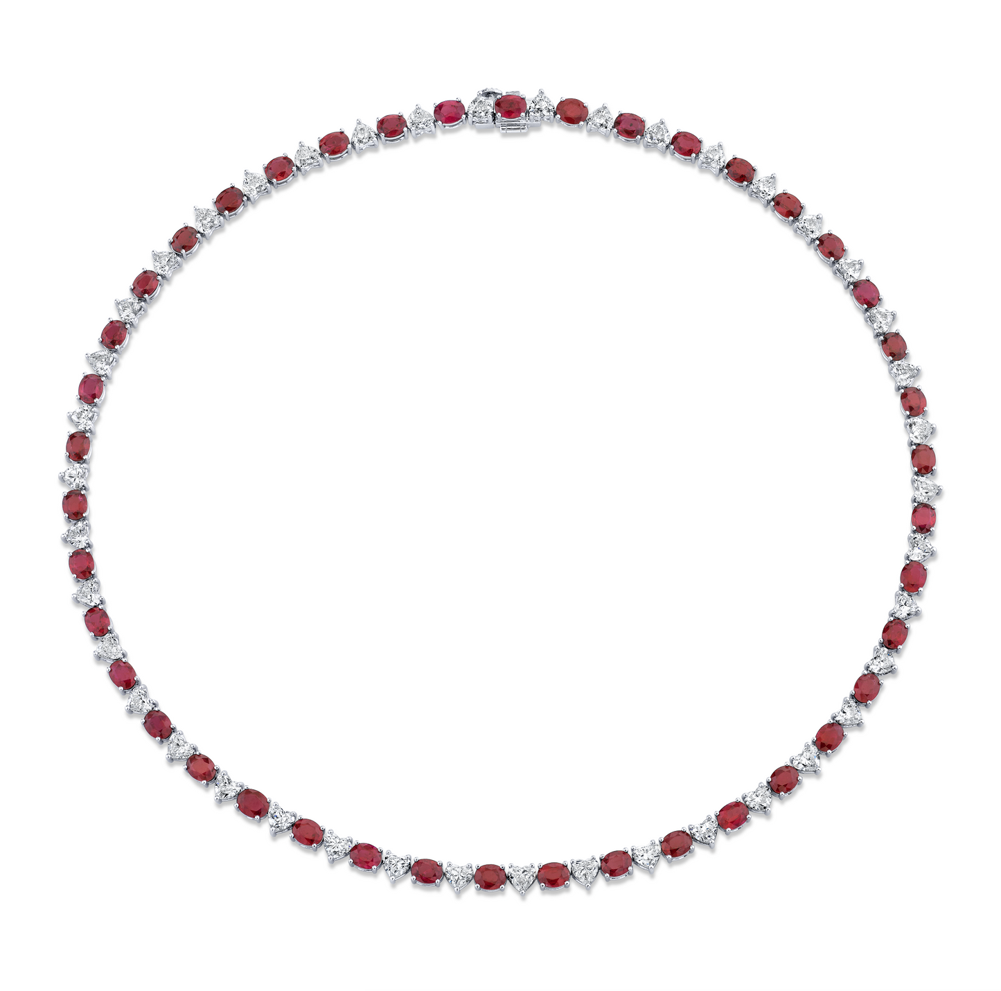 28.20 Carat 18k White Gold Oval Ruby Necklace