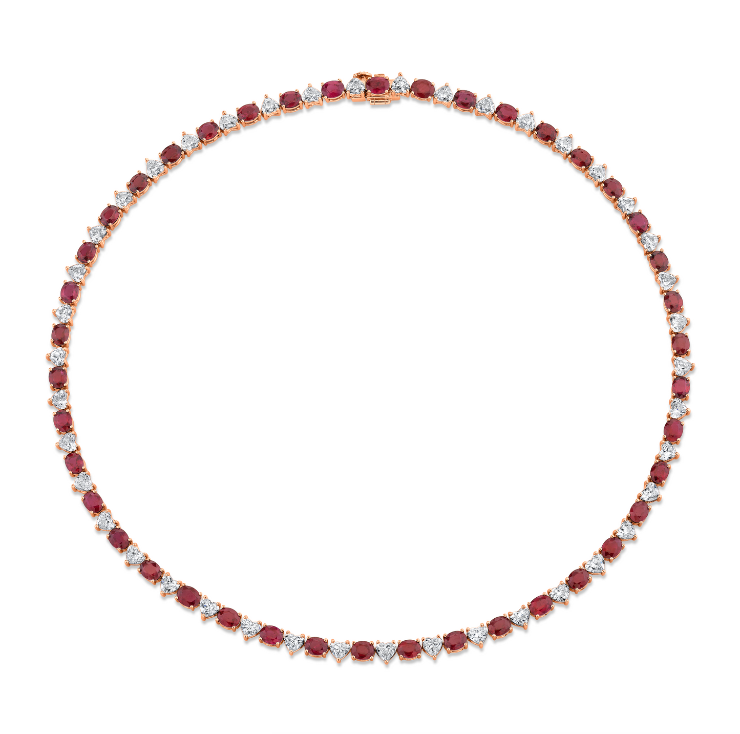 28.20 Carat 18k White Gold Oval Ruby Necklace