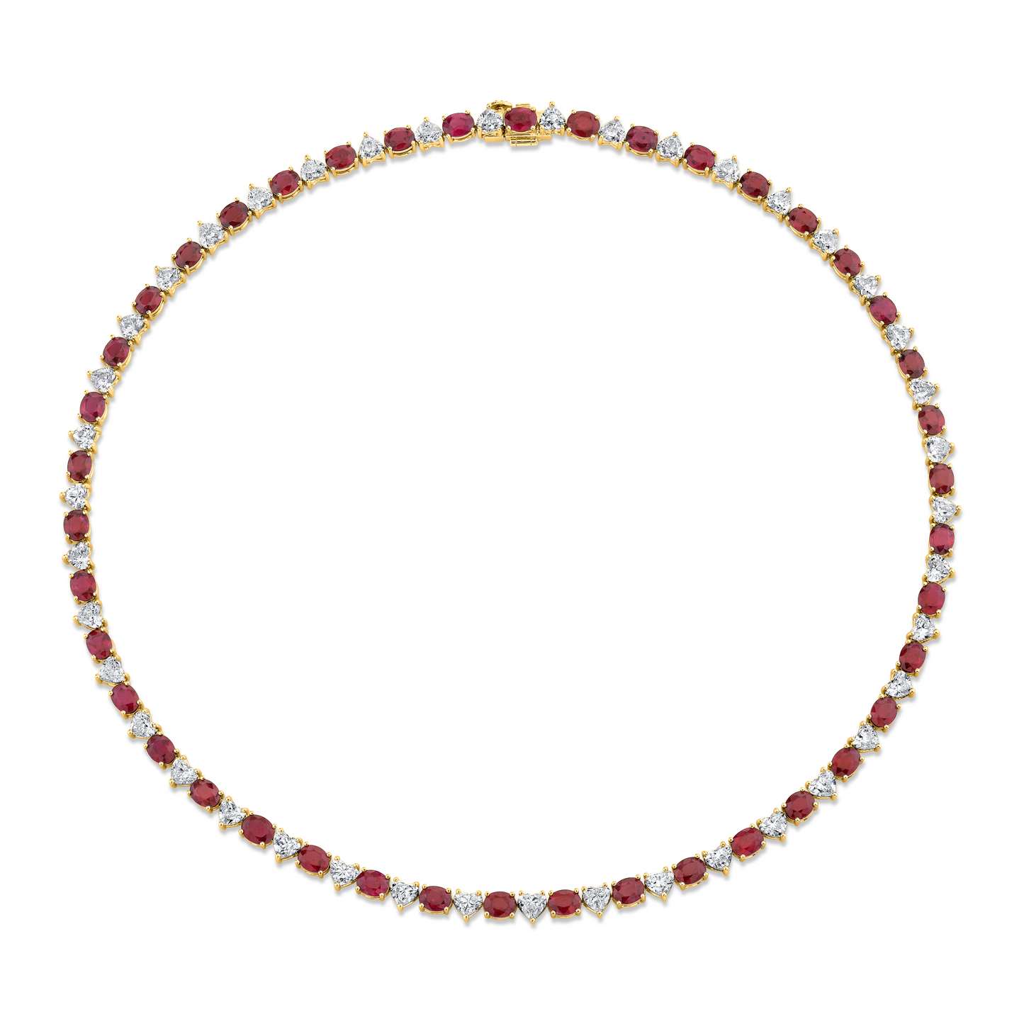 28.20 Carat 18k White Gold Oval Ruby Necklace