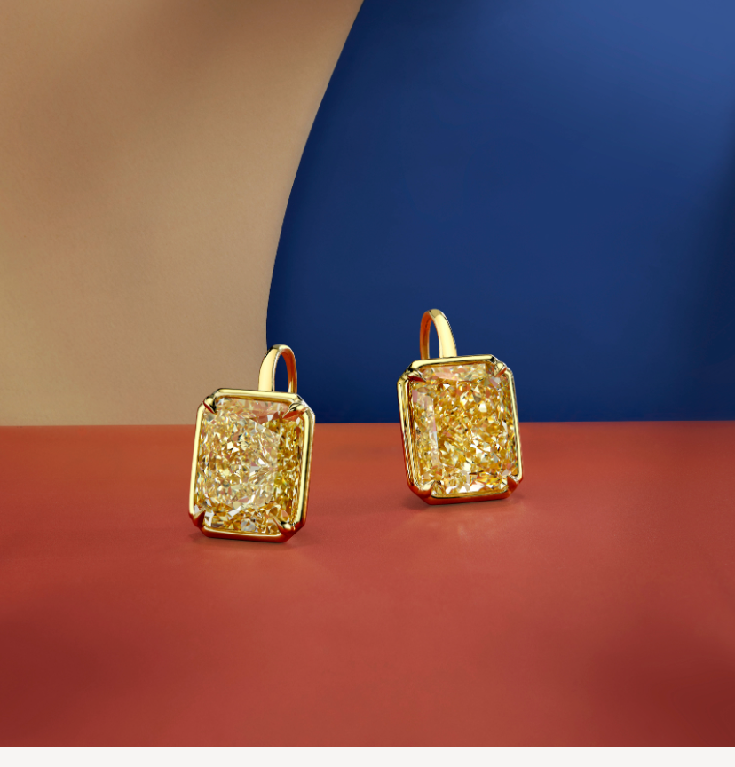 Fancy Yellow Radiant Diamond Drop Earrings
