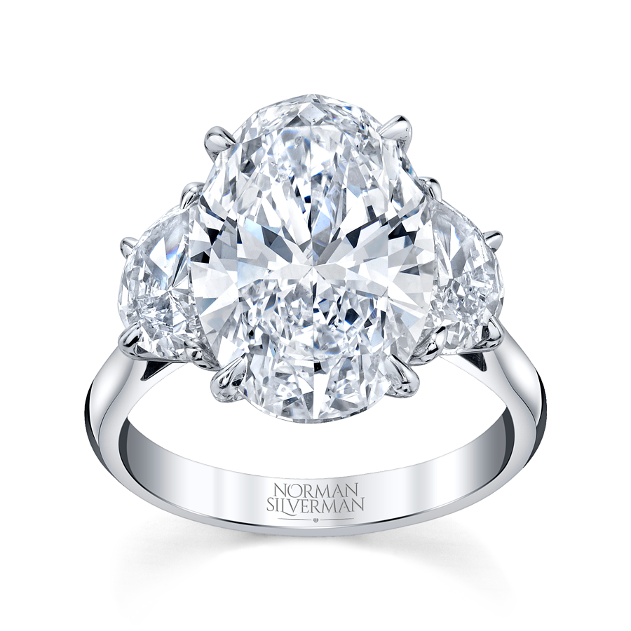 6.05 Carat Platinum Oval Cut with 2 Half Moon Shaped Diamond Ring