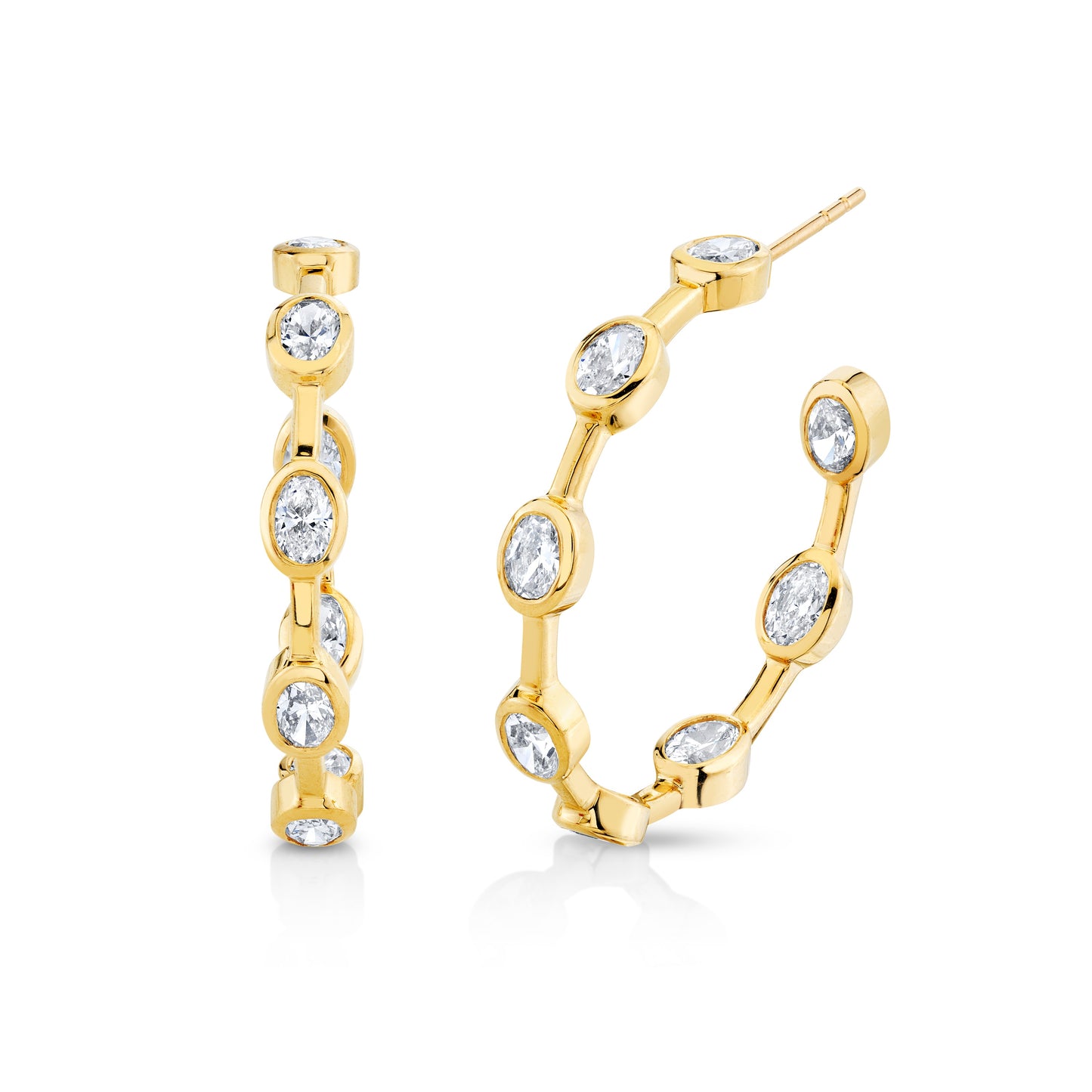 Oval Diamond Bezel Set Hoop Earrings