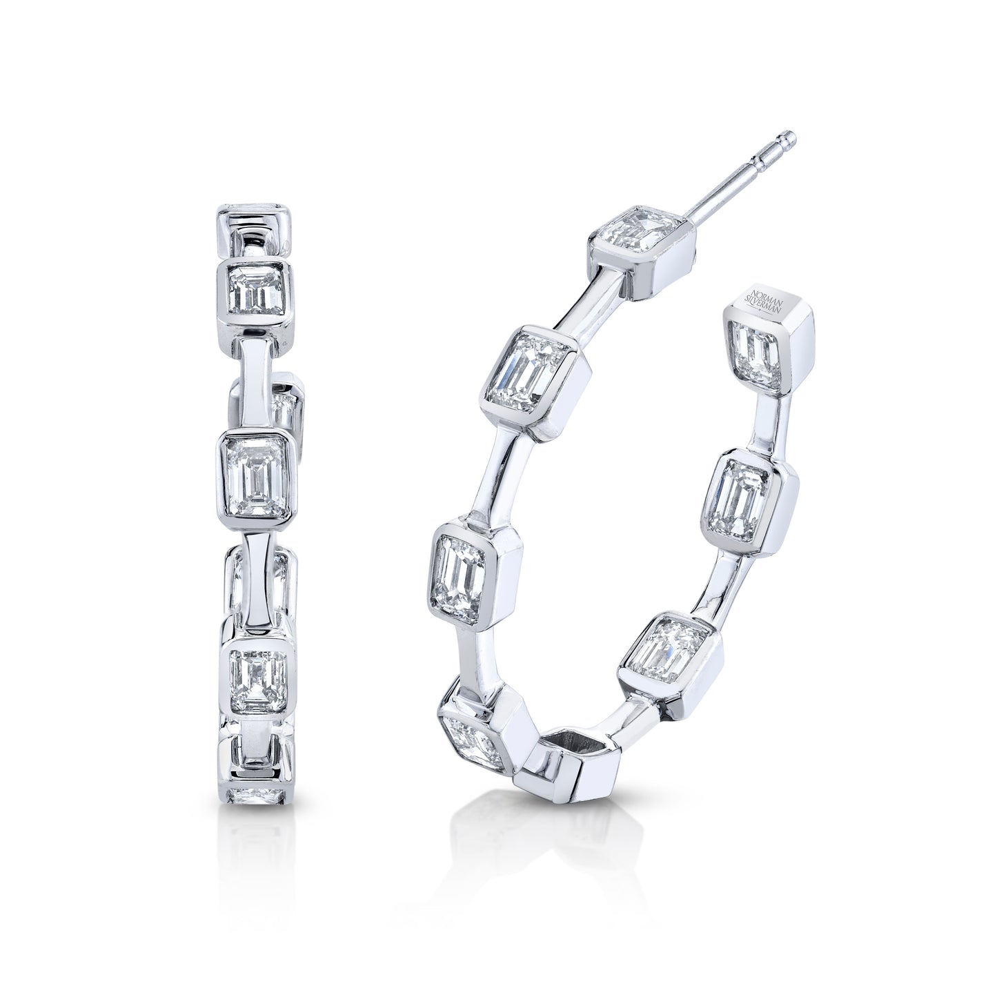 Emerald Cut Diamond Bezel Set Earrings