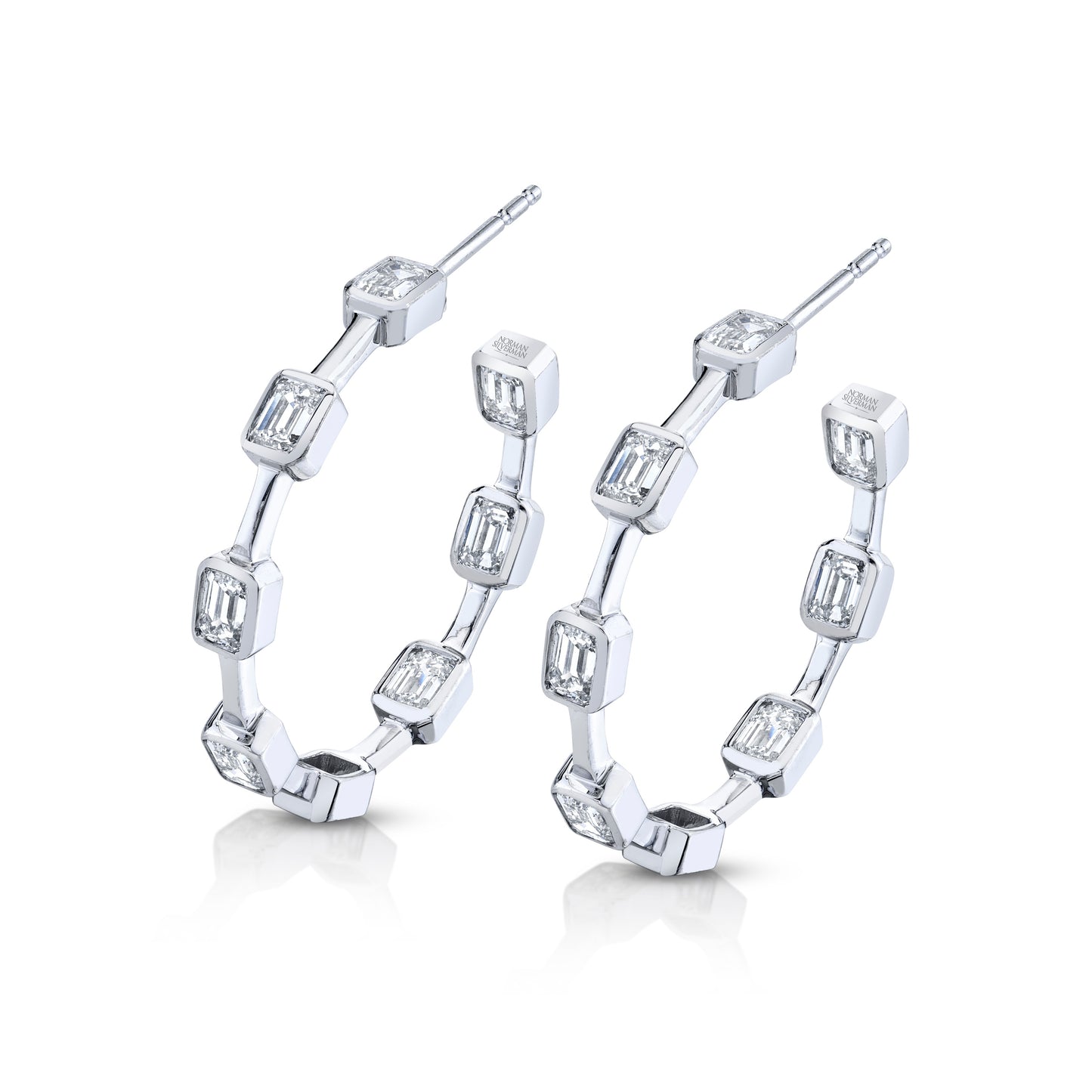 Emerald Cut Diamond Bezel Set Earrings