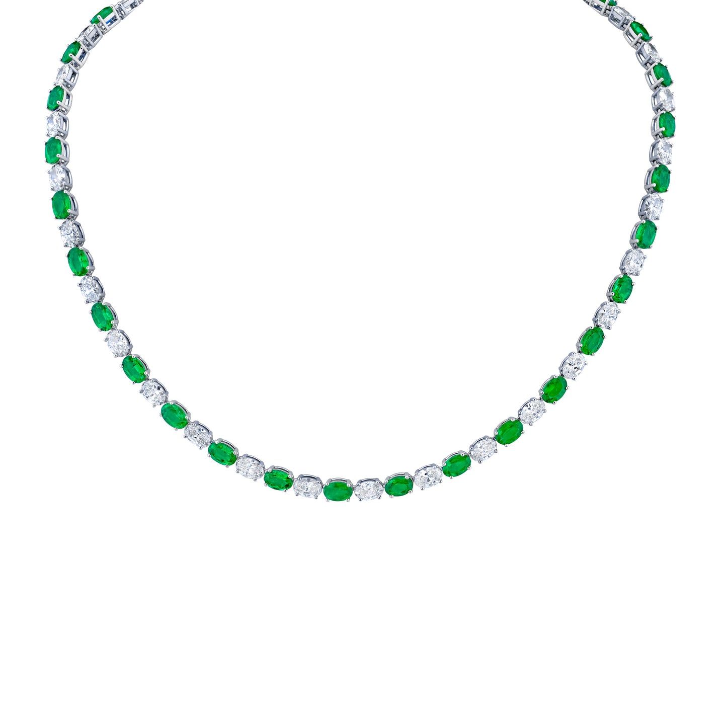 Alternating Oval Diamond and Emerald Necklace