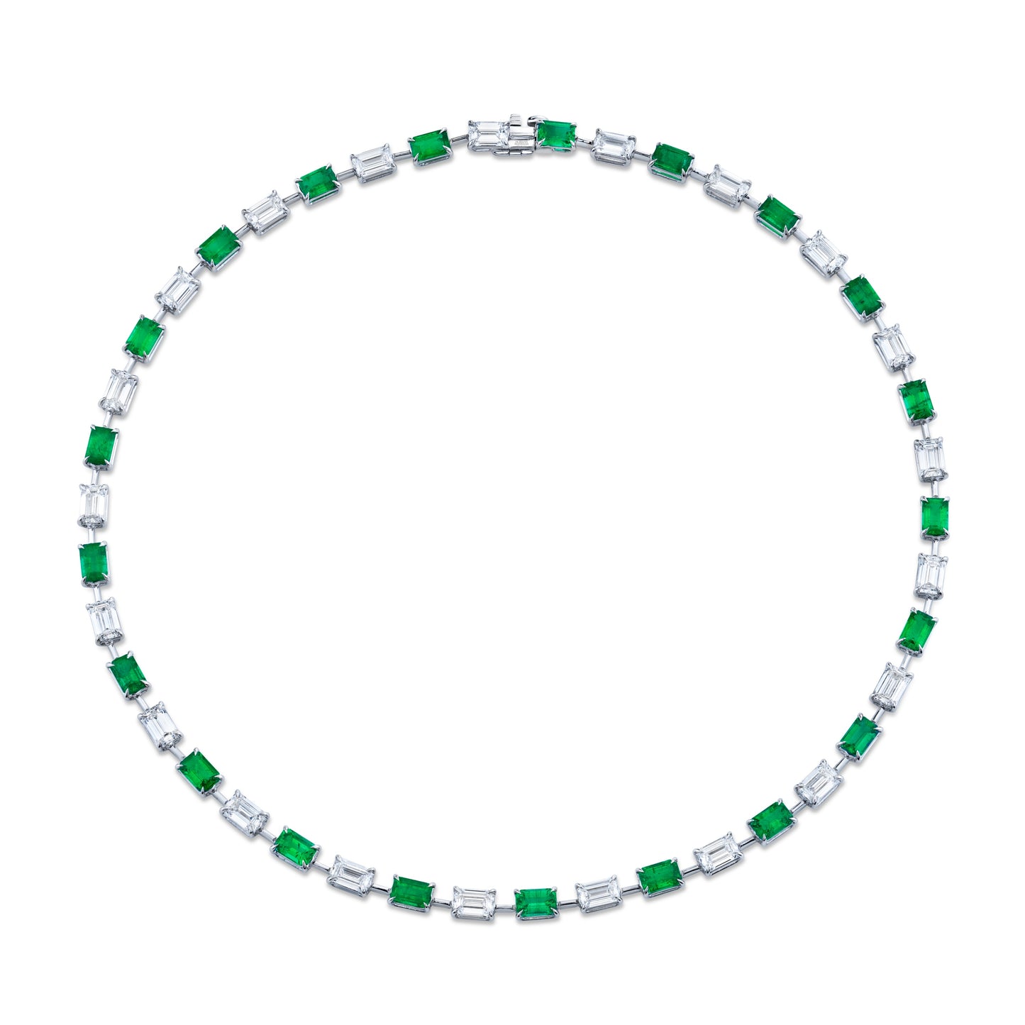 Emerald and Emerald Cut Diamond Necklace
