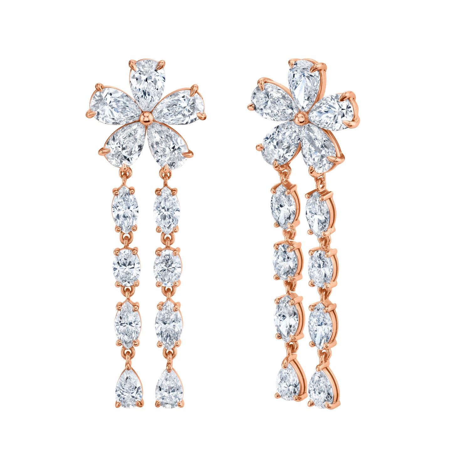 Pear Shape Diamond Floret Dangle Earrings