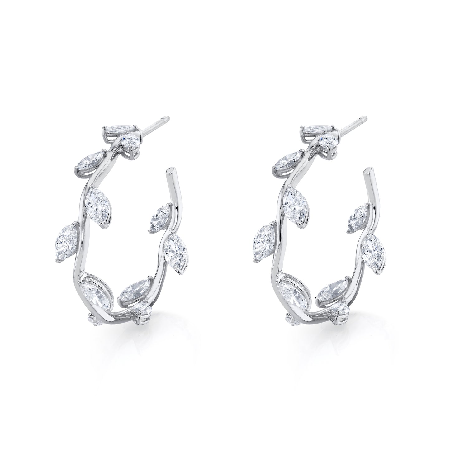 Marquise Diamond Leaf Hoop Earrings