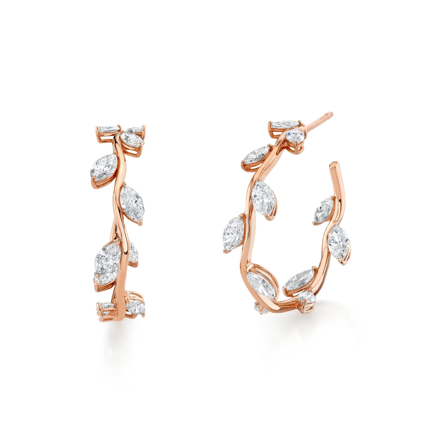 Marquise Shape and Round Brilliant Vine Hoop Earring