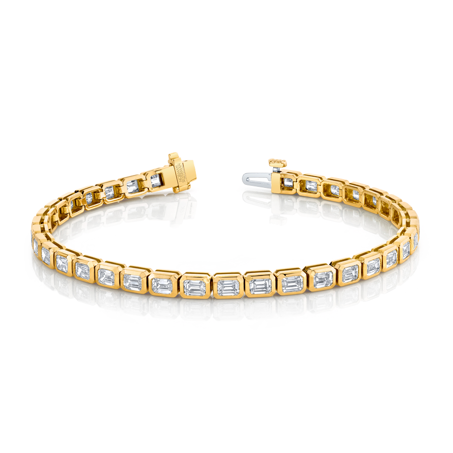 Emerald Cut Diamond Bezel Set Straight Line Bracelet