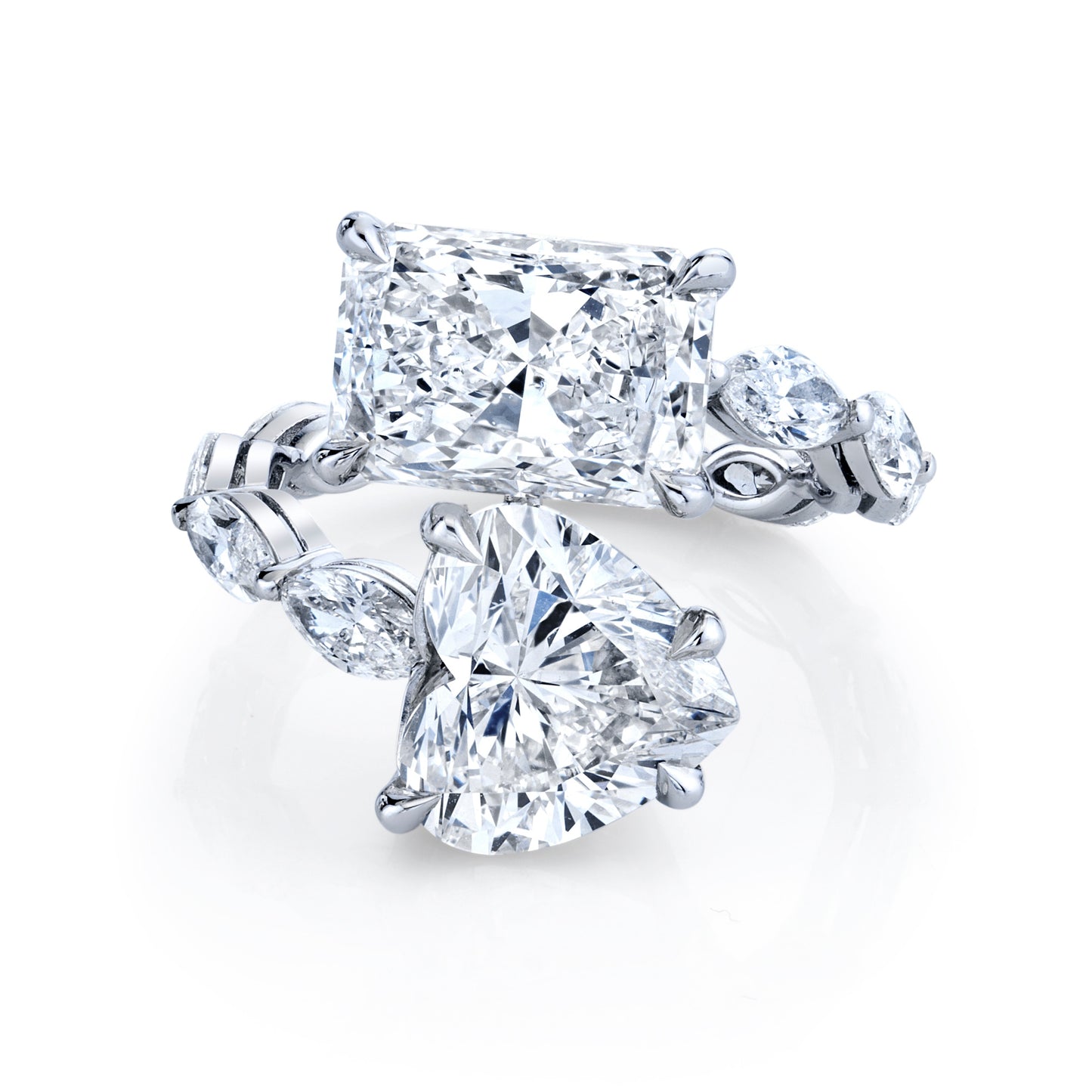 Radiant-Cut and Heart Shape Diamond Bypass Ring