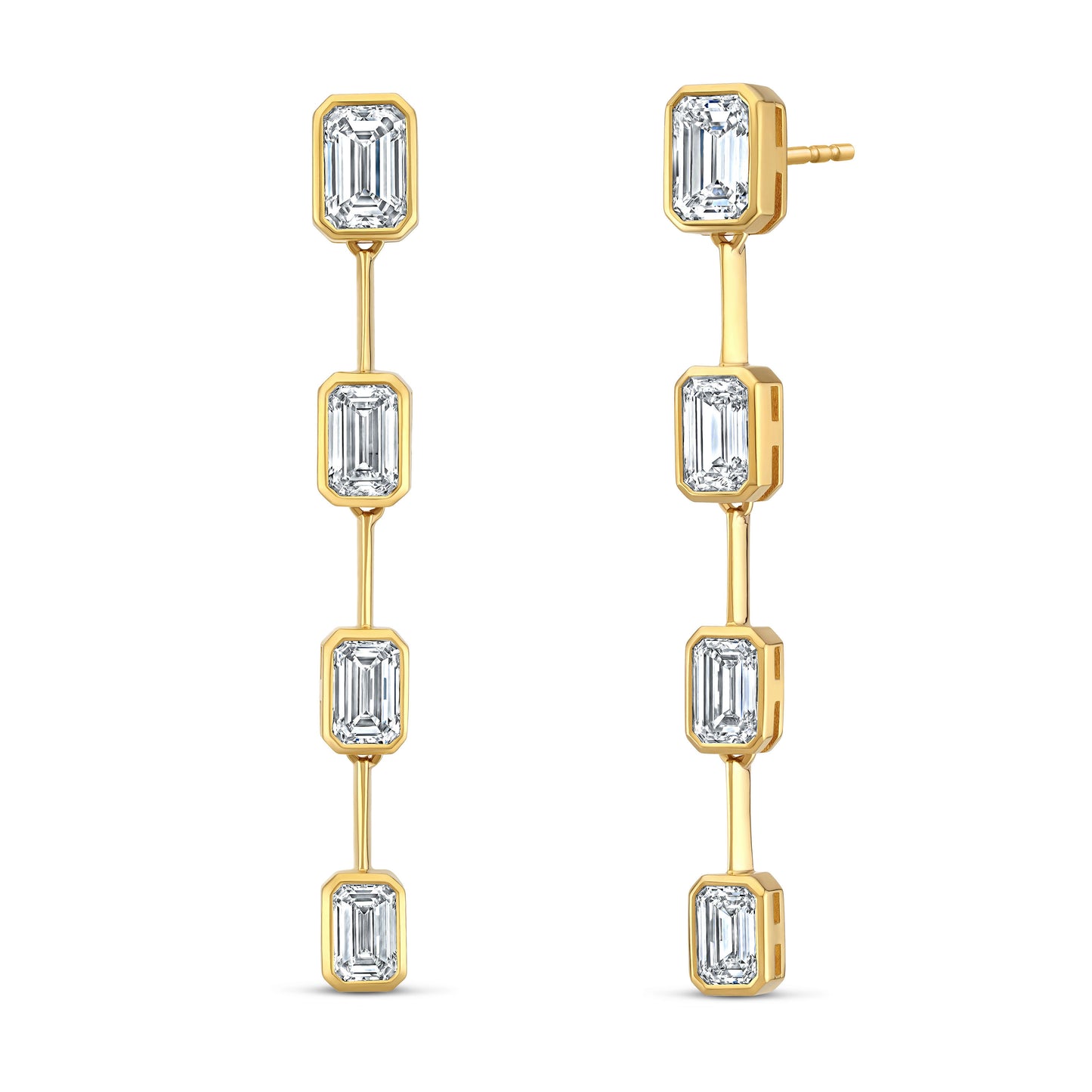 Graduated Emerald Cut Diamond Dangle Earrings