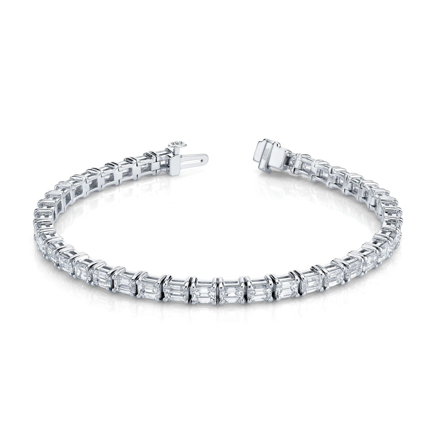 East West Emerald Cut Straight Line Tennis Bracelet