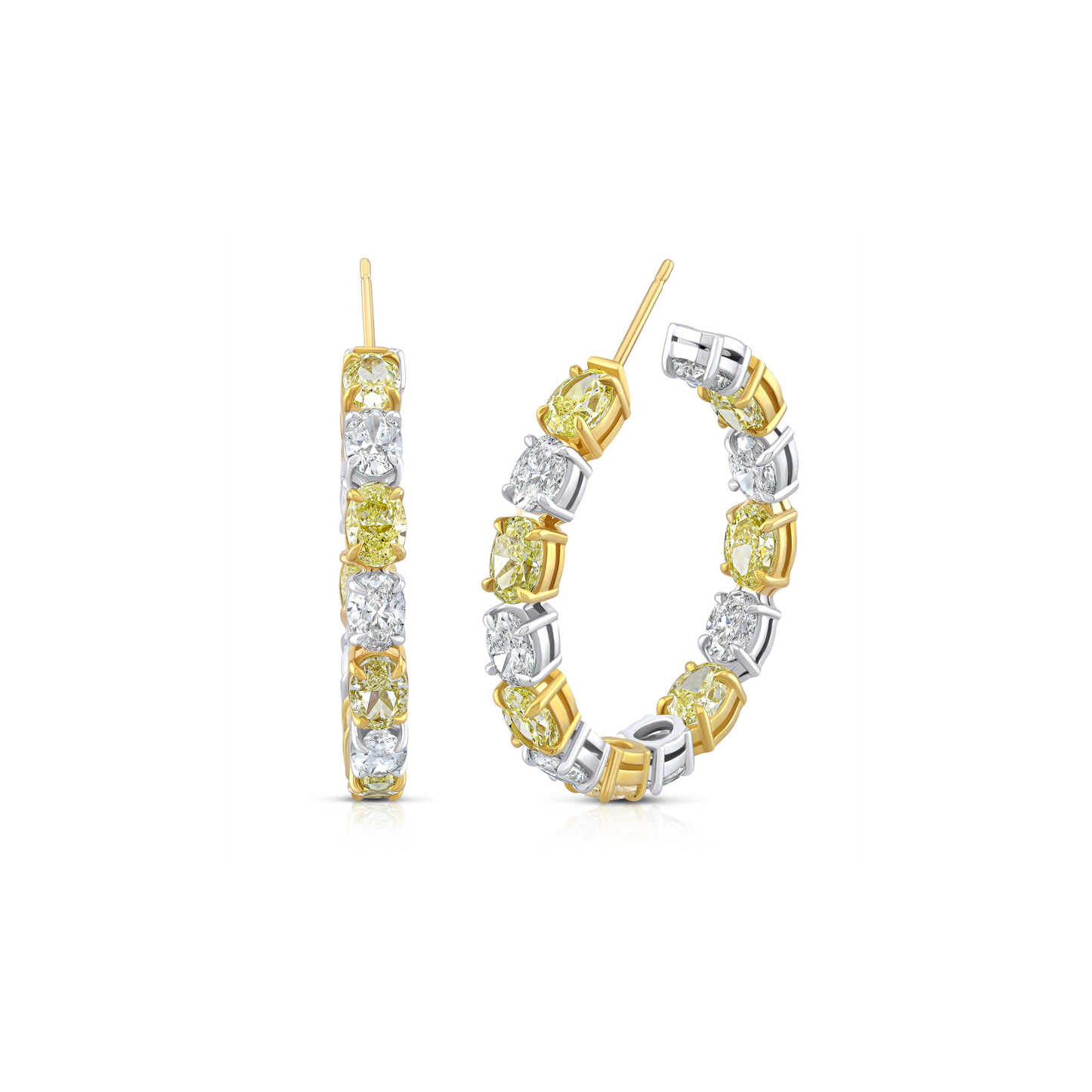 Alternating Fancy Yellow Oval Hoop Earrings