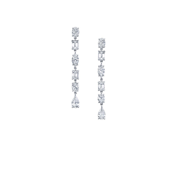 Mixed shape diamond earrings set in 18k white gold.